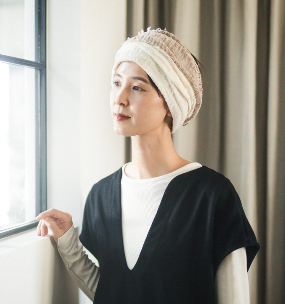 8WAY COTTON CAＰ　コットンキャップ　ターバンにして　着用画像