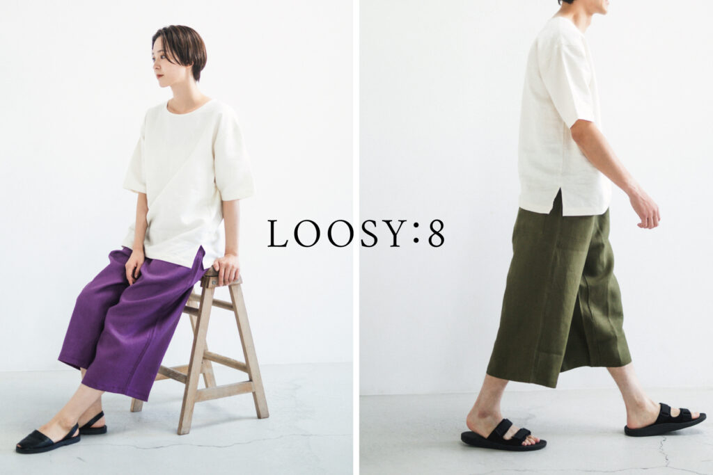 loosy8 八分丈パンツカーキ色　着用画像