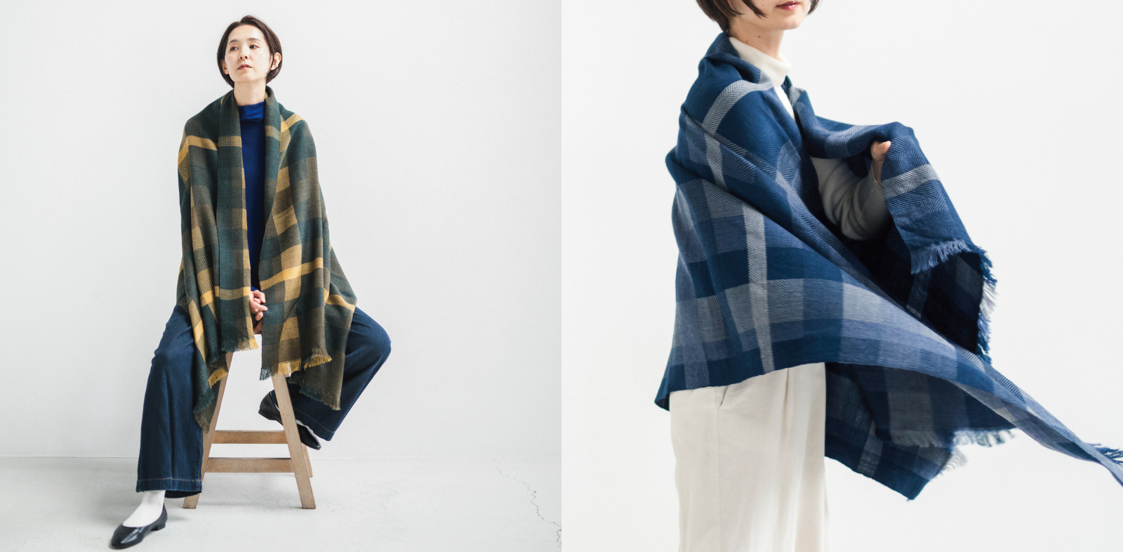 AYA ウールショール モザイクパネル 着用画像