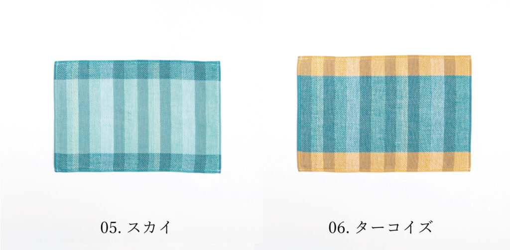TETE タオルハンカチ　左スカイ　右ターコイズ